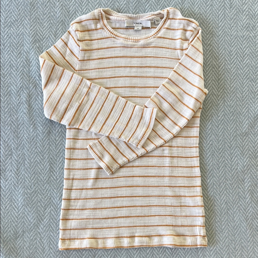 Vince Striped 3/4 Sleeve Tee - Cream and Orange